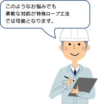 このようなお悩みでも柔軟な対応が特殊ロープ工法工法では可能となります。